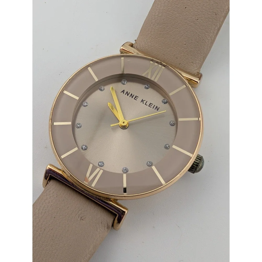 Anne Klein Watch Women 32mm‎ Gold Case Beige Leather Band AK/3746- New Battery